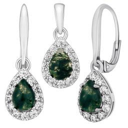 Silvego Set stříbrných šperků Eureka s přírodním mechovým achátem a Brilliance Zirconia - JJJ1393SGM