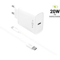 FIXED síťová USB-C nabíječka s USB-C/USB-C kabelem, PD, 1 m, 20W, bílá