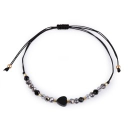 Náramek shamballa srdce a broušené korálky s AB efektem, barva 12 černá