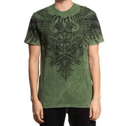 tričko pánské AFFLICTION - ALPHA STRIKE - MILITARY GREEN HEAVY LAVA WASH - A27867-MGHL