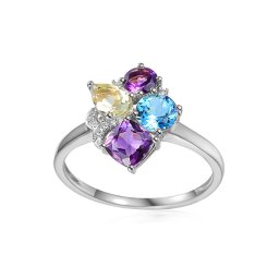 Prsten z bílého zlata s drahými kameny a diamanty 0,030 ct IZBR603A