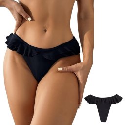 Girlshow Spodní díl plavek - brazilky s volánkem - černé - XL