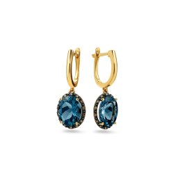 Náušnice s mohutným London blue topasem a champagne diamanty KU1477B