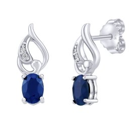 Silvego Stříbrné náušnice Jessica s pravým safírem a čirými Brilliance Zirconia - FWE15399BS