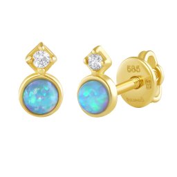 Silvego Zlaté náušnice pecky Candice s modrým syntetickým opálem a Brilliance Zirconia - FNN33060GYOB