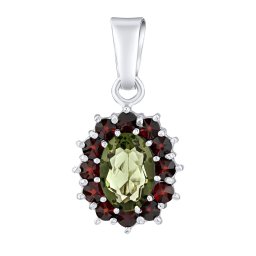 Silvego Stříbrný přívěsek s přírodním vltavínem a granáty - SILVEGOB180002VG