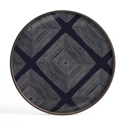Výprodej Ethnicraft designové podnosy Round Tray (průměr 61 cm) - skleněný tác Ink Linear Squares