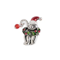 Vánoční brož ježci na saních, kočka, barva 2 platina kočka