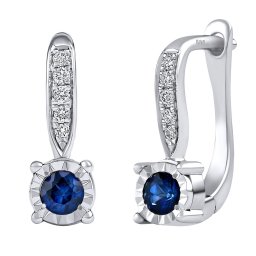 Silvego Diamantové visací náušnice (0,05 ct) Yves s modrým safírem v bílém zlatě - DNN3140EGWDBS