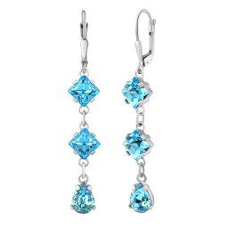 Silvego Stříbrné náušnice řetízkové se Swarovski® Crystals Aquamarine - ZT180226AQ