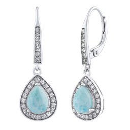 Silvego Stříbrné náušnice BRISA s pravým Larimarem a Brilliance Zirconia - JJJ1141ELR