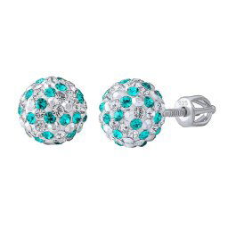 Silvego Stříbrné náušnice pecky Odette kuličky 8 mm se Swarovski® Crystals tyrkysové na šroubek - SILVEGOB36120BDT08