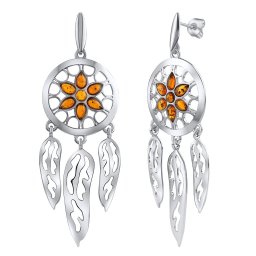 Silvego Stříbrné náušnice s jantarem lapač snů Torvi - AAJ731EAS1CG