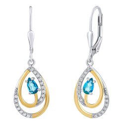 Silvego Stříbrné náušnice Heather s přírodním tmavě modrým topazem a Brilliance Zirconia - FW13505ETLB