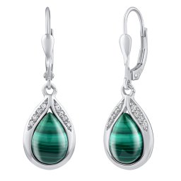 Silvego Stříbrné visací náušnice s přírodním malachitem a Brilliance Zirconia - JST13327EMA