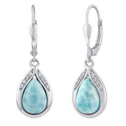 Silvego Stříbrné visací náušnice s přírodním larimarem a Brilliance Zirconia - JST13327ELR