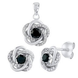 Silvego Stříbrný set šperků ROSALYN - náušnice a přívěsek s přírodním safírem a Brilliance Zirconia - JJJS0088SA