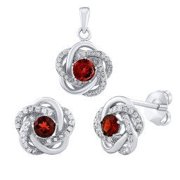 Silvego SILVEGO Stříbrný set šperků ROSALYN - náušnice a přívěsek s granátem a Brilliance Zirconia - JJJS0088GA