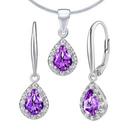 Silvego Set stříbrných šperků LAVENDER s pravým Ametystem - náušnice a přívěsek - JJJ1393AM