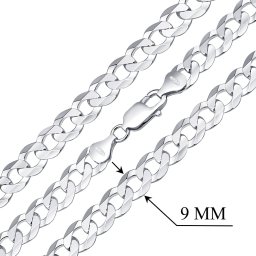 Silvego Stříbrný masivní řetízek CURB Pancr 9 mm - rhodiovaný - TTT2006LN