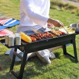 Skládací gril přenosný - Malý zahradní grill na BBQ s kovovým roštem na cesty
