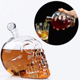Skleněný dekantér na whiskey/rum ve tvaru lebky o objemu 1 litr