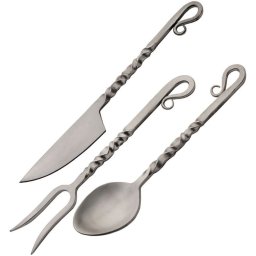 Příbor historický TWISTED matný s koženým pouzdrem