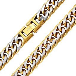 Pozlacený masivní náramek Curb 11 mm z chirurgické oceli varianta 23 cm