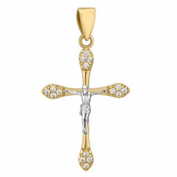 Silvego Zlatý přívěsek krucifix Duo Crux ze žlutého a bílého zlata s Brilliance Zirconia - FNN22136PGYW