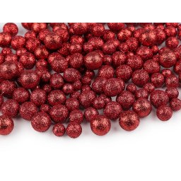 Polystyrenové kuličky s glitry mix 3 velikostí, barva 4 červená