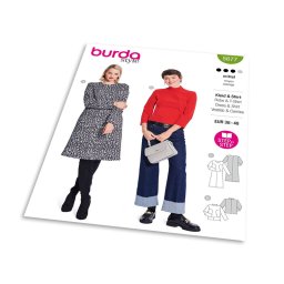 Střih Burda 5677 - Áčkové šaty s dlouhým rukávem, top se stojáčkem