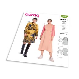 Střih Burda 5696 - Šaty s vysokým límcem, šaty s gumou v pase
