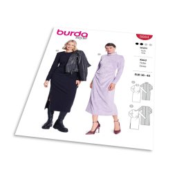 Střih Burda 5684 - Úzké rolákové šaty, midi šaty s asymetrickým řasením
