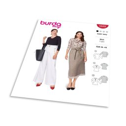 Střih Burda 5689 - Žerzejové tričko s dlouhým rukávem, krajková halenka s vázačkou