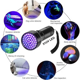 Baterka s uv světlem - UV detekční baterka světlo 395nm ultrafialová s 51x LED výkonem