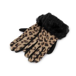 Dámské rukavice s kožešinou zvířecí vzor, dotykové, barva 1 béžová světlá černá