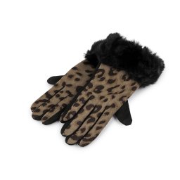 Dámské rukavice s kožešinou zvířecí vzor, dotykové, barva 2 béžová tmavá