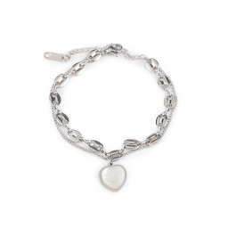 Náramek z nerezové oceli dvojitý, srdce, barva stříbrná