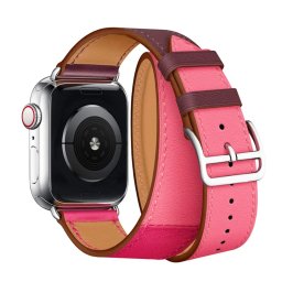 Kožený řemínek Double Tour pro Apple Watch Ultra 1/2/3 (49mm) - Bordó/Růžový