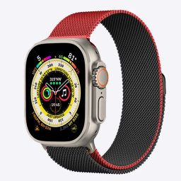 Řemínek MILANESE LOOP pro Apple Watch Series 11/10 (42mm) - Černý - červený