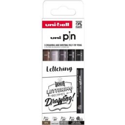 UNI Stationery UNI PIN Creative Writting Lettering (0.8 mm / BR) - sada 5 ks