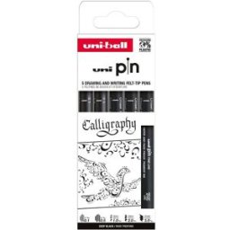 UNI Stationery UNI PIN Creative writing Calligraphy (0.1 mm, 0.5 mm, CS1, CS2, CS3), černé - sada 5 ks