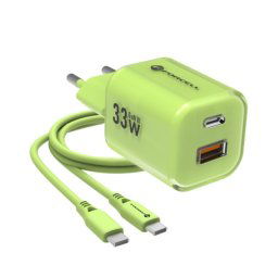 Nabíječka Forcell F-Energy GaN3 VT-41 33W USB-A USB-C PD QC4.0 + USB-C kabel - zelená