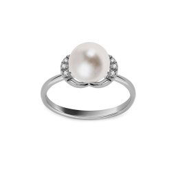 Elegantní perlový prsten s diamanty, bílé zlato FLBR019A