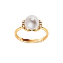 Elegantní perlový prsten s diamanty, žluté zlato FLBR019