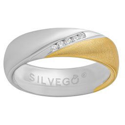 SILVEGO Snubní stříbrný prsten SHULIEN pozlacený 14 kt. žlutým zlatem s Brilliance Zirconia - obvod 48 mm