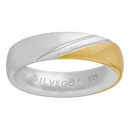 SILVEGO Snubní stříbrný prsten SHULIEN pozlacený 14 kt. žlutým zlatem - obvod 48 mm