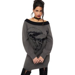 svetr dámský (šaty) KILLSTAR - Skullcap - Grey/Black - KSRA013930