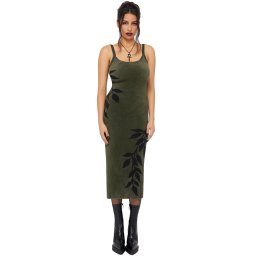 šaty dámské KILLSTAR - Grim Ferns - Khaki/Black - KSRA013901