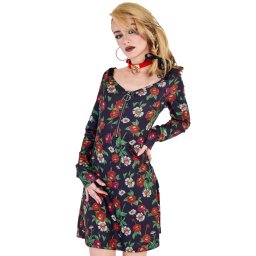 šaty dámské JAWBREAKER - Skull Flower - Black - DRA 10233